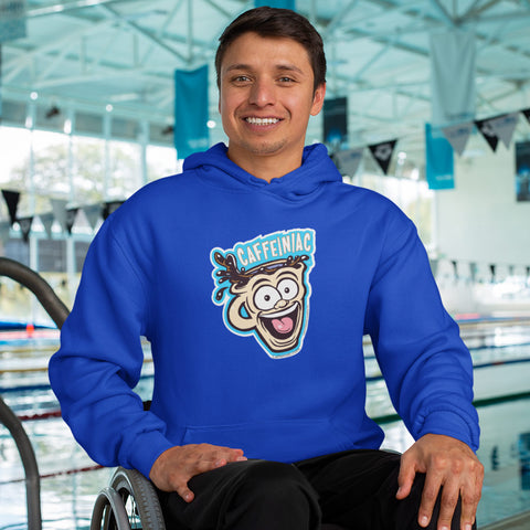 Image of Unisex Hoodie featuring the original Caffeiniac Dude cup design on the front