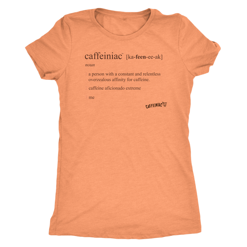 an orange shirt featuring the original Caffeiniac defined design