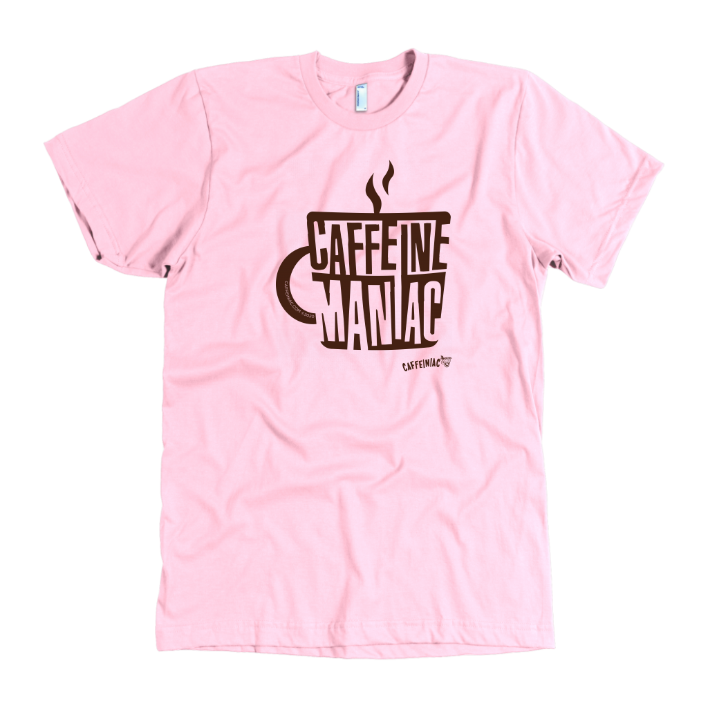 a pink Caffeine Maniac t-shirt by Caffeiniac