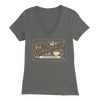 a woman's grey v-neck shirt with the Coffee Connoisseur design by Caffeiniac on the front