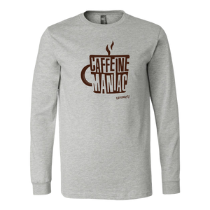 a light grey long sleeve tshirt by Caffeiniac featuring the design CAFFEINE MANIAC