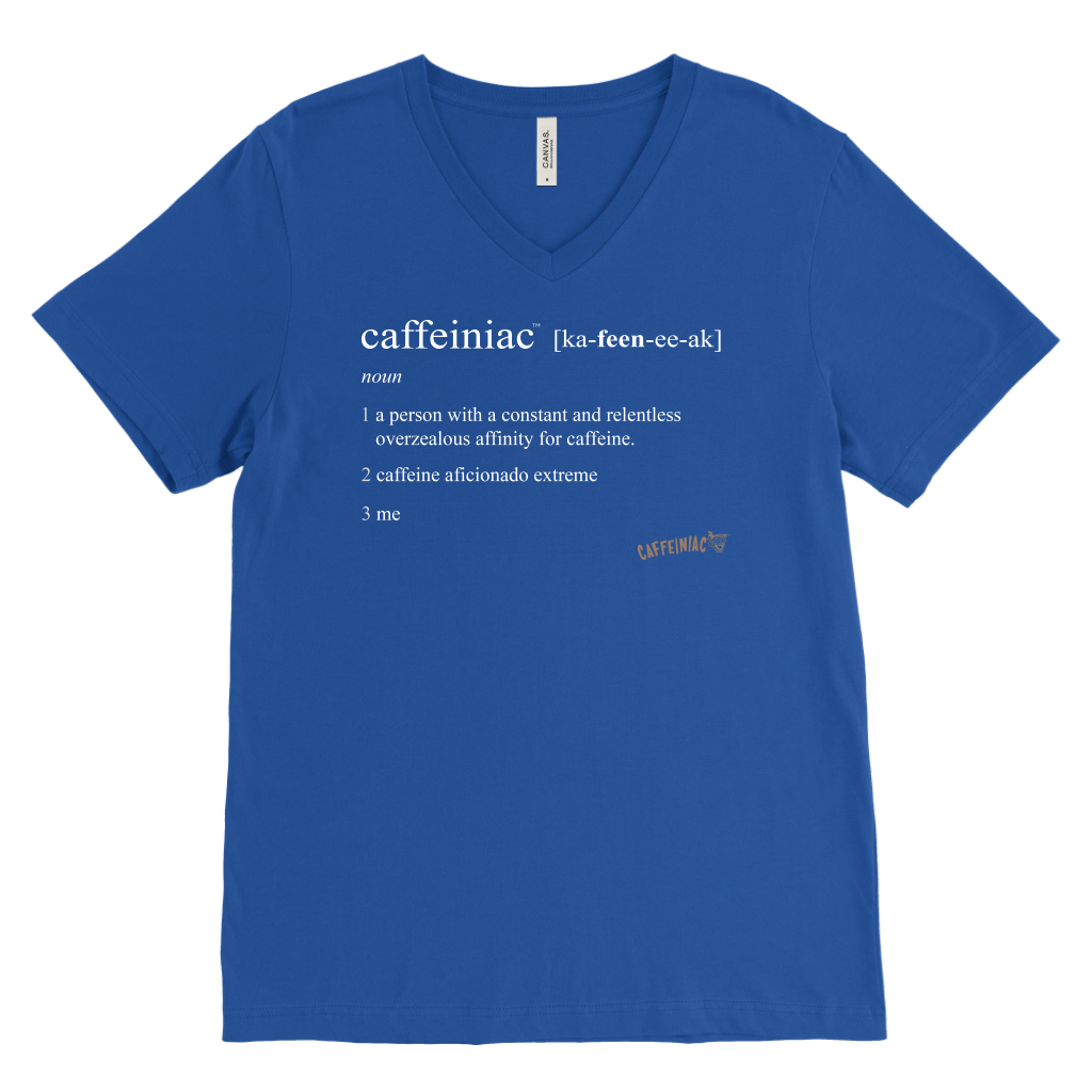 Caffeiniac Defined design on a men's v-neck shirt