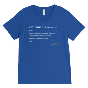 Caffeiniac Defined design on a men's v-neck shirt