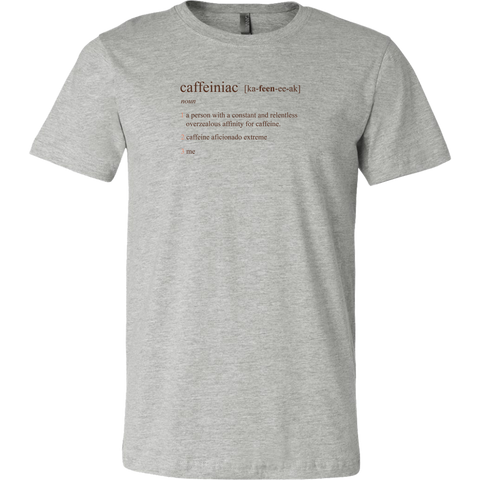 Image of a grey Canvas Mens Shirt featuring the Caffeiniac Defined design on the front