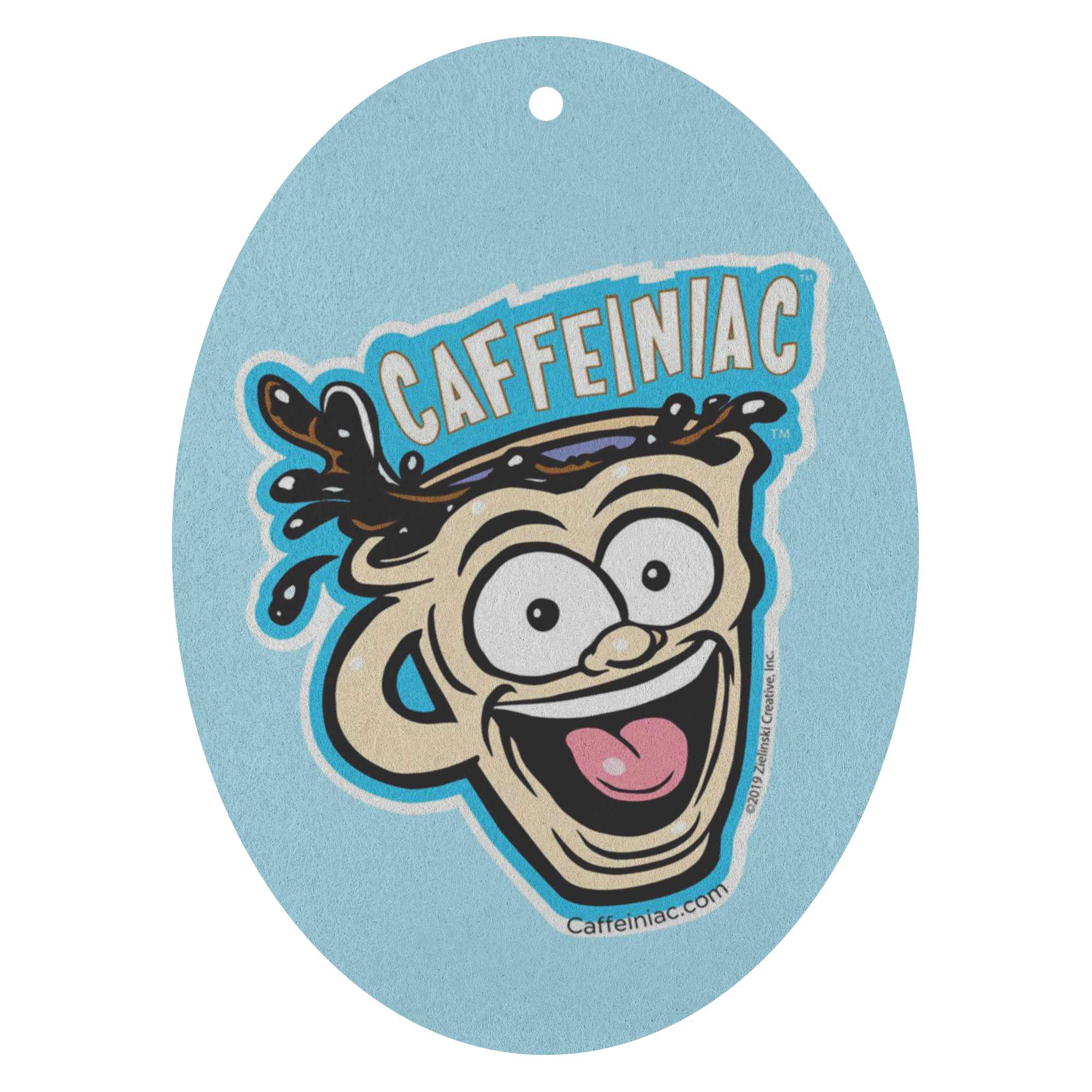 Caffeiniac Dude design on an air freshener
