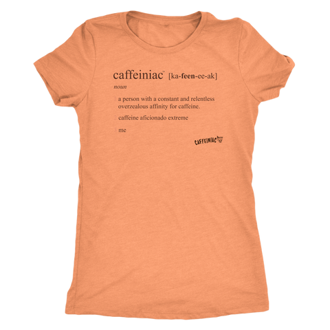 Image of an orange shirt featuring the original Caffeiniac defined design