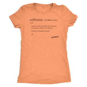 an orange shirt featuring the original Caffeiniac defined design