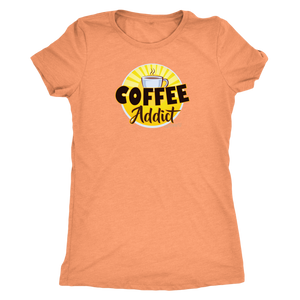 front view of an orange Caffeiniac shirt with the Coffee Addict design