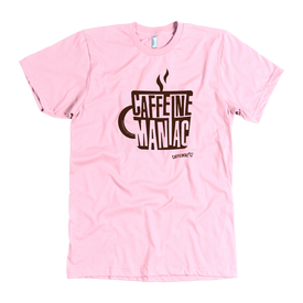 a pink Caffeine Maniac t-shirt by Caffeiniac