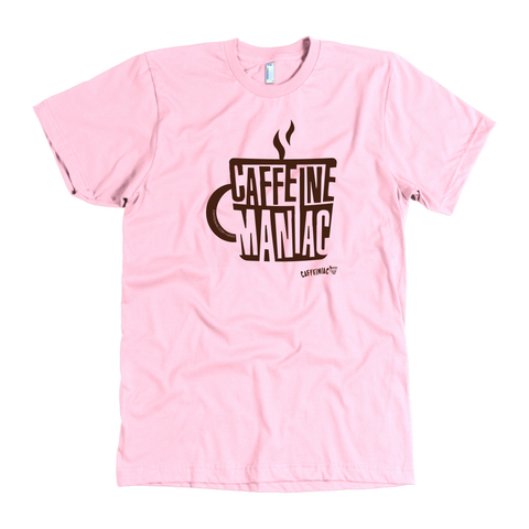 Image of a pink Caffeine Maniac t-shirt by Caffeiniac